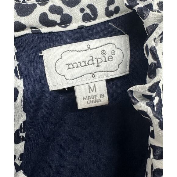 Mud Pie Womens Dress Size Medium Ruffle Neck Navy Blue Leopard Tiered - Picture 2 of 10